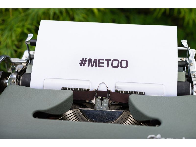 Paper in typewriter shows '#MeToo' written on page after latest allegations of misconduct
